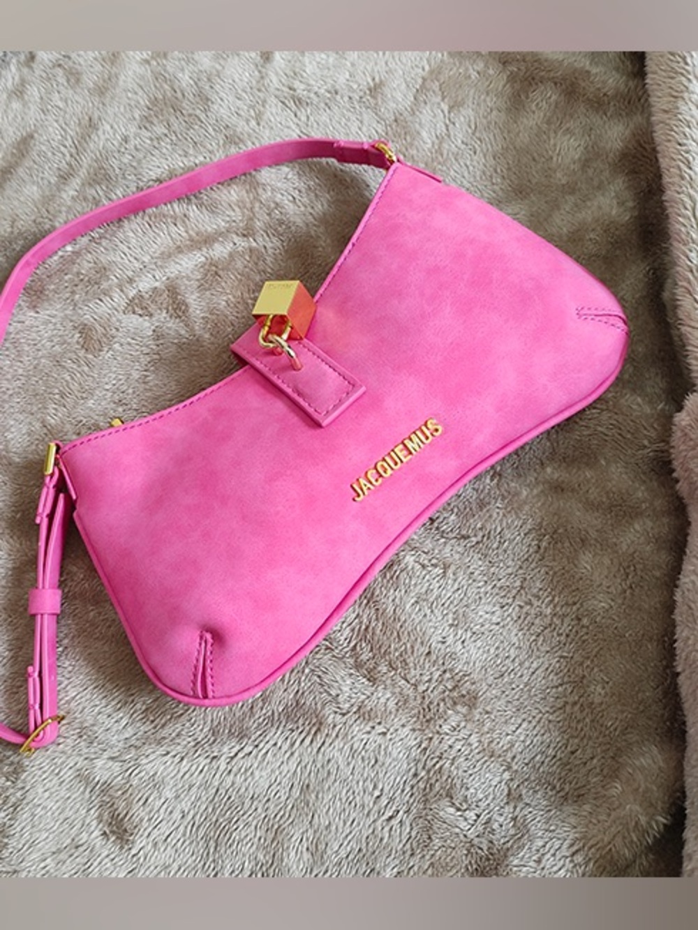 Jacquemus Hot Pink Shoulder Bag with Gold Hardware